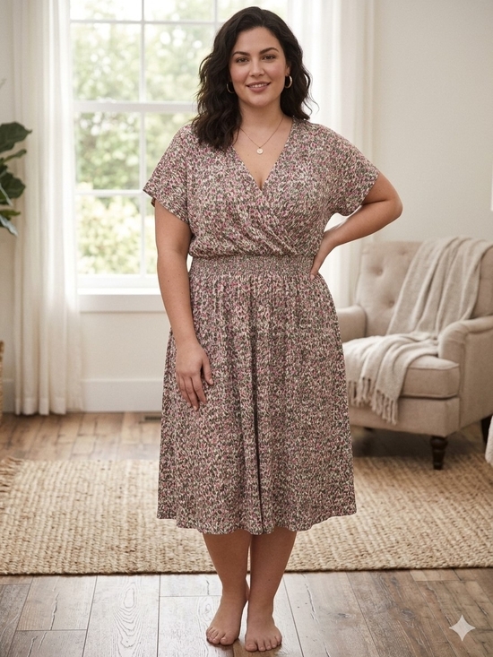 Reitmans Dresses & Skirts - Reitmans Pink and Green Floral Wrap-Style Midi Dress